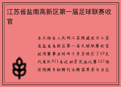 江苏省盐南高新区第一届足球联赛收官